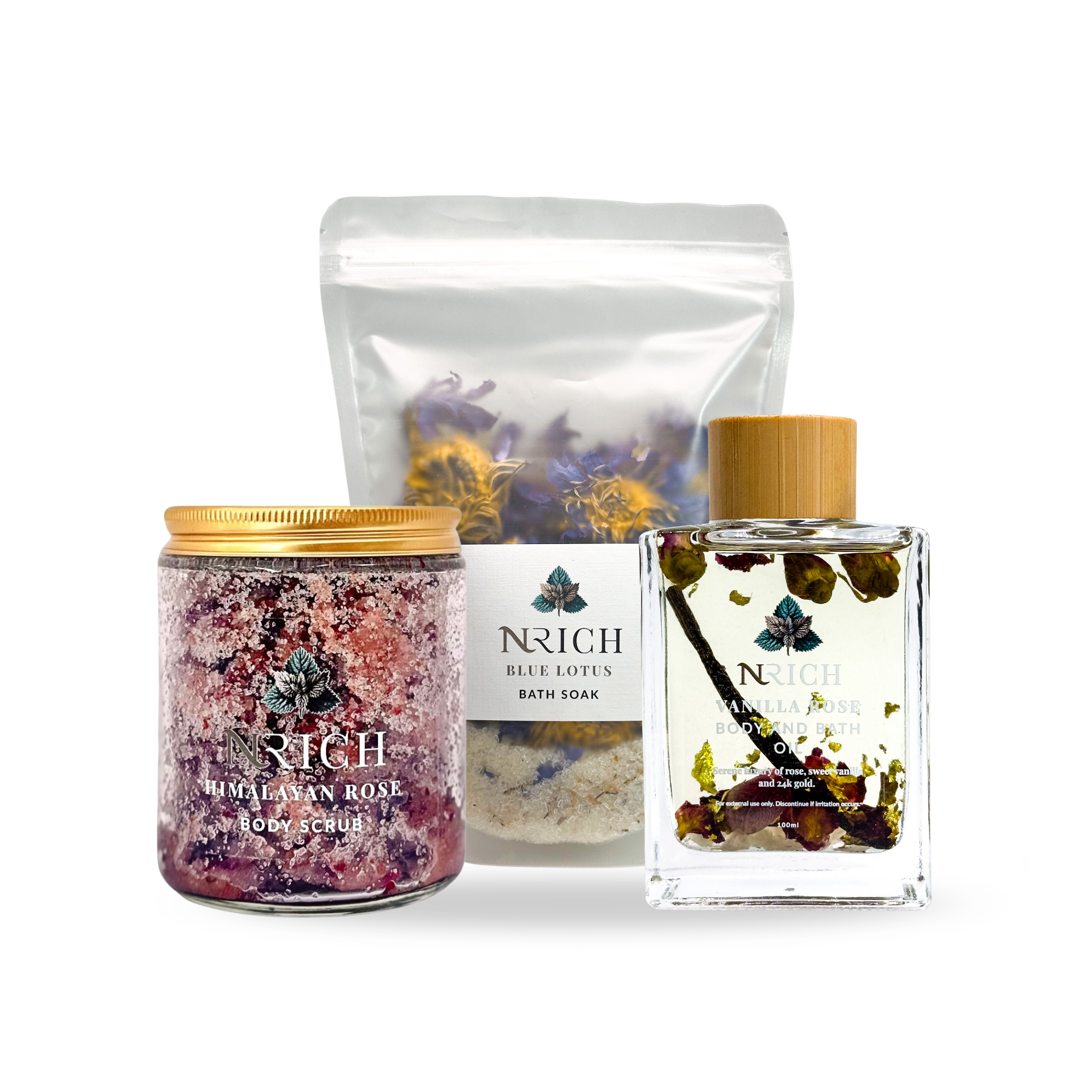 Body Scrub + Body and Bath Oil + Bath Soak Bundle